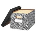 Bankers Box Medium-Duty Storage Box, Letter/Legal Files, 12.5" x 16.25" x 10.5", Black/White Brocade Design, 4PK 22705